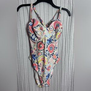 Floral Paisley One-Piece Swimsuit - Pink/Blue